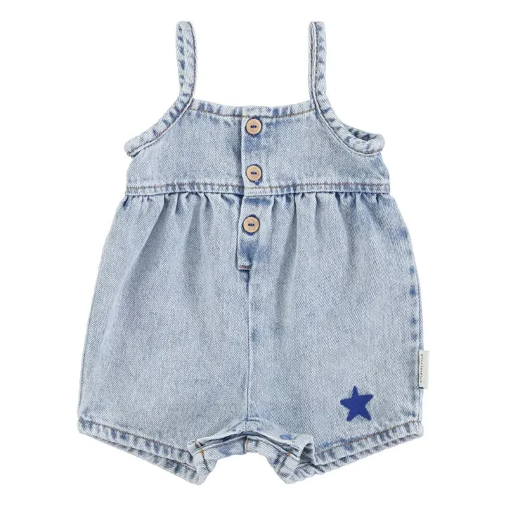 Piupiuchick Washed Blue Denim Baby Short Dungarees
