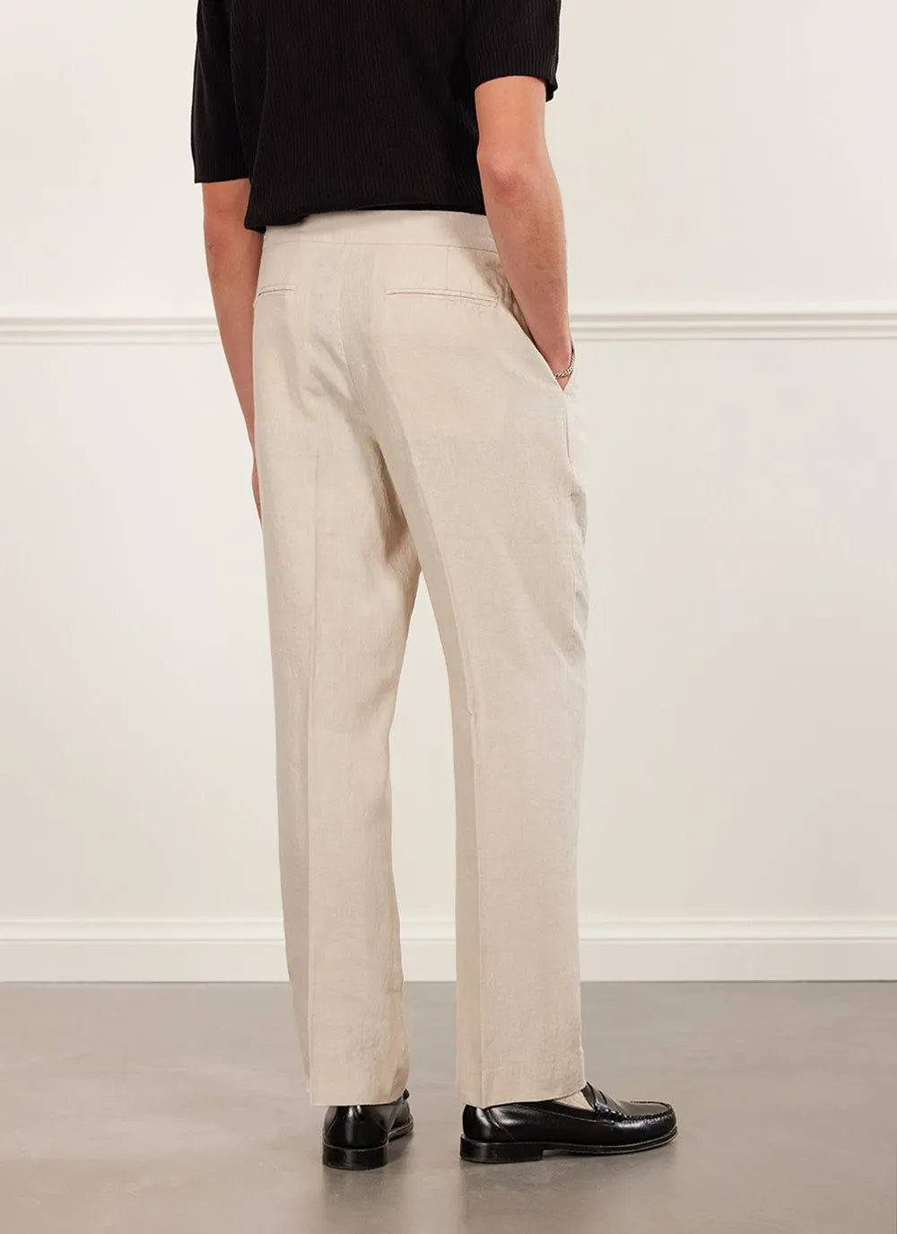 Pleated Tailored Trousers | Linen | Stone
