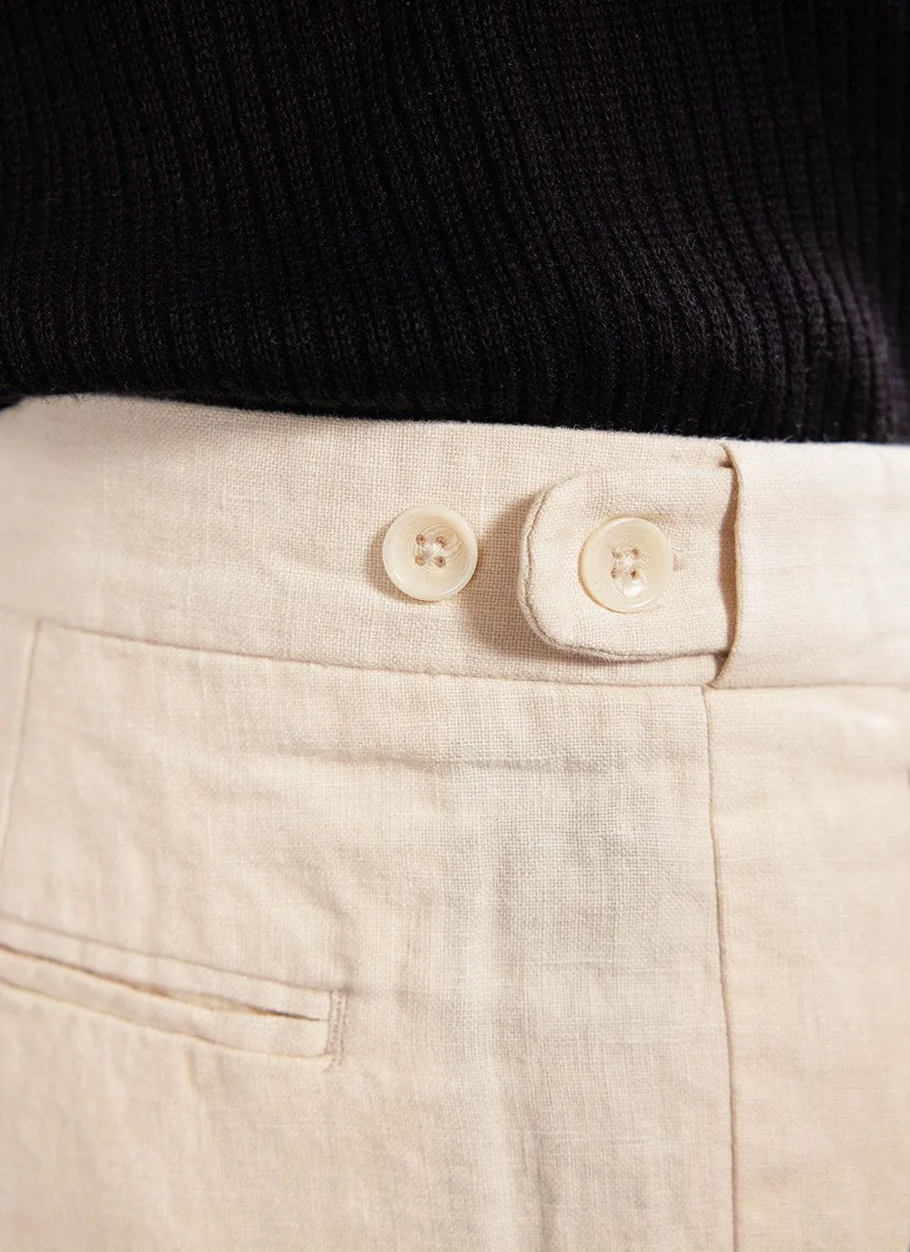 Pleated Tailored Trousers | Linen | Stone