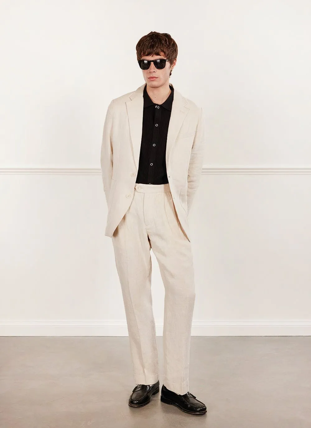 Pleated Tailored Trousers | Linen | Stone