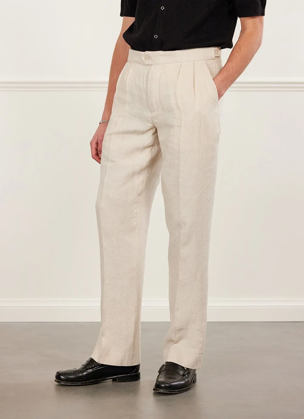 Pleated Tailored Trousers | Linen | Stone