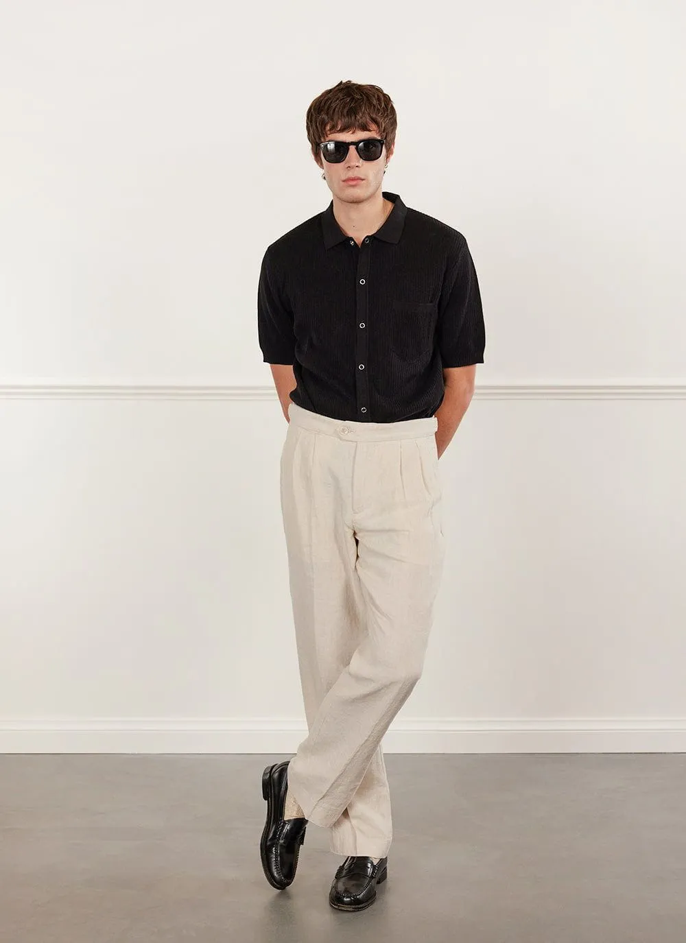 Pleated Tailored Trousers | Linen | Stone