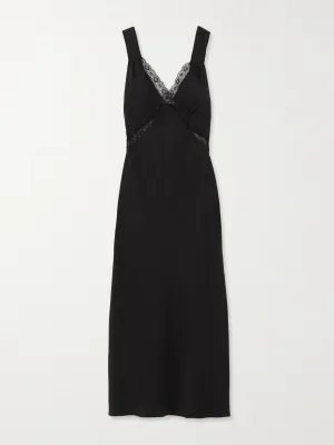 Provence cutout lace-trimmed silk-charmeuse midi dress