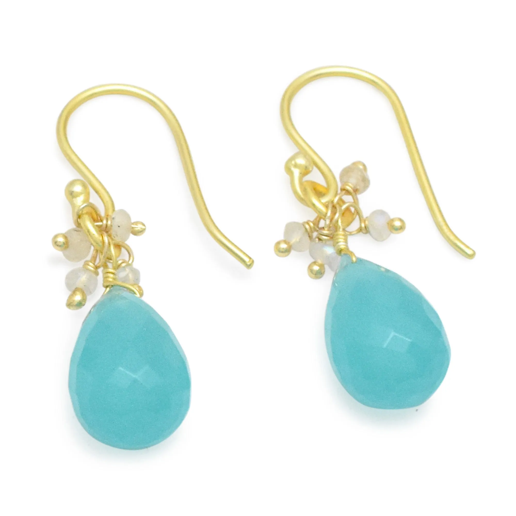Rainbow Chalcedony Bead Dangle Earrings
