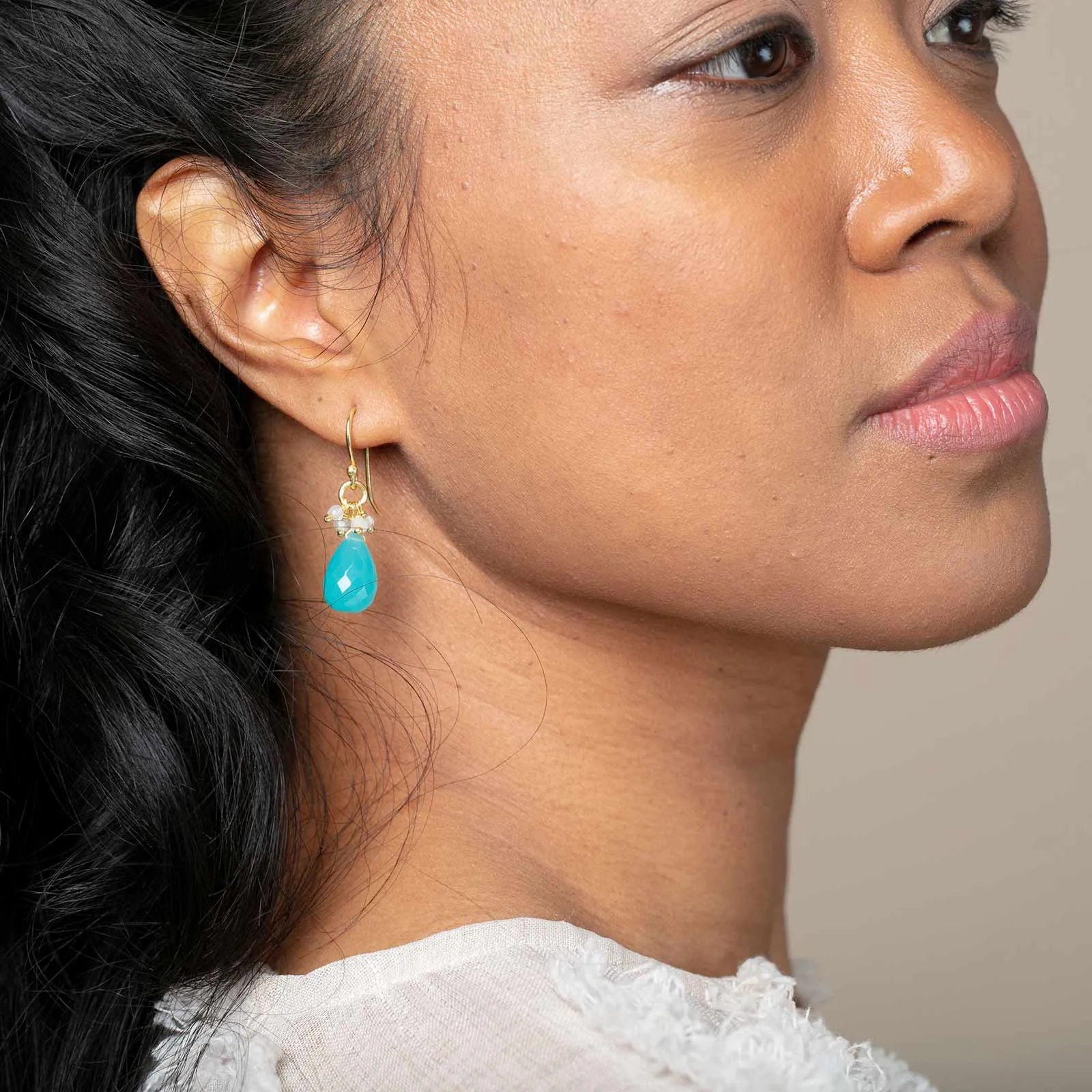Rainbow Chalcedony Bead Dangle Earrings