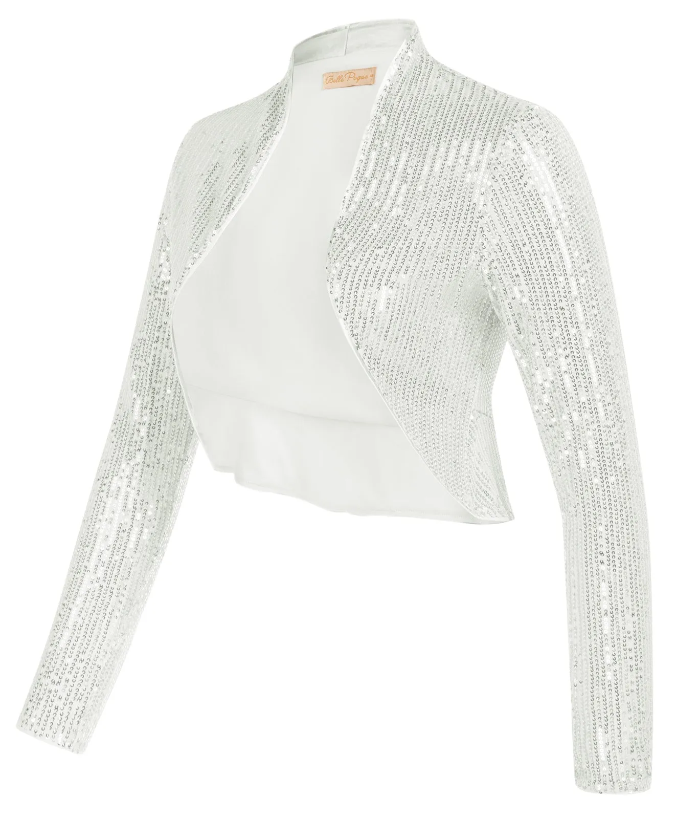 Sequined Bolero Long Sleeve Open Front Ruffled Hem Party Shrug