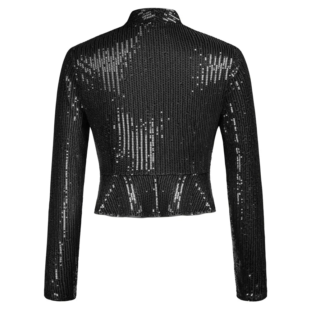 Sequined Bolero Long Sleeve Open Front Ruffled Hem Party Shrug