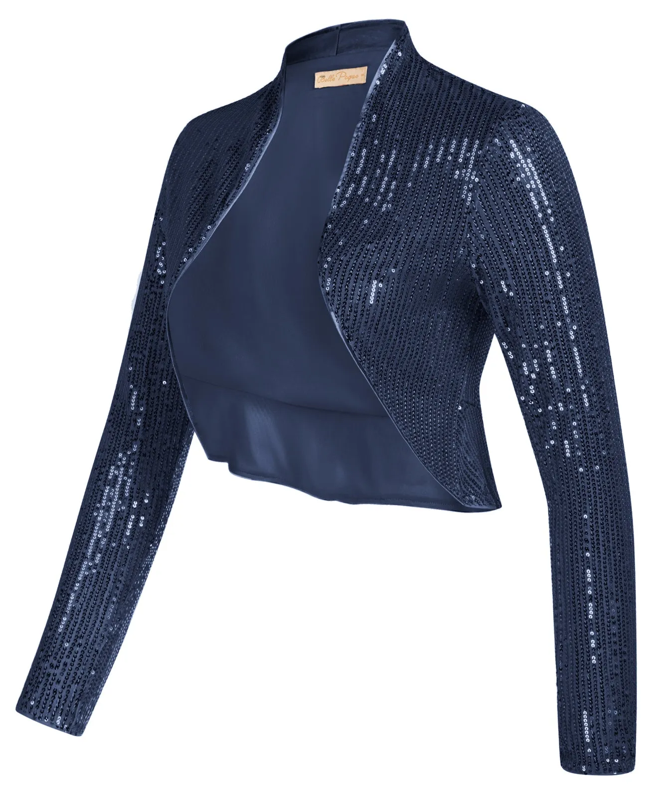 Sequined Bolero Long Sleeve Open Front Ruffled Hem Party Shrug