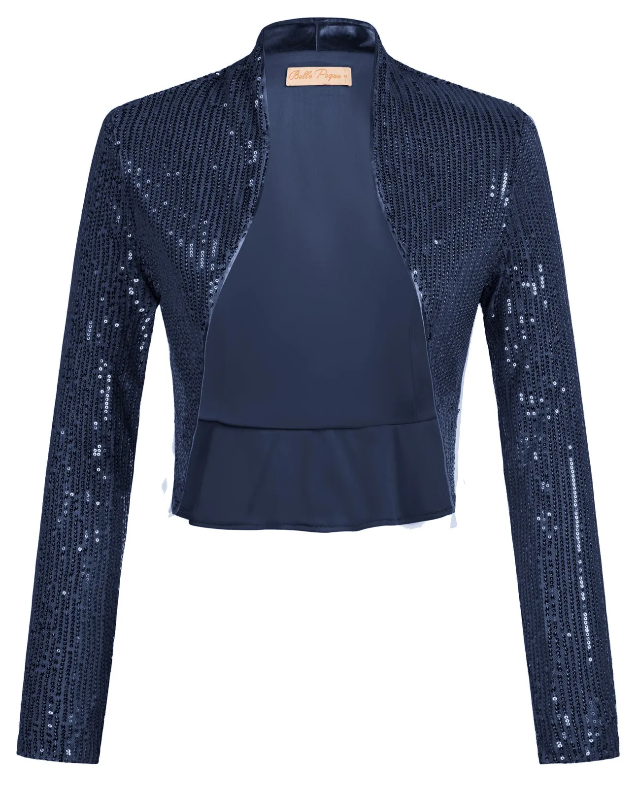 Sequined Bolero Long Sleeve Open Front Ruffled Hem Party Shrug