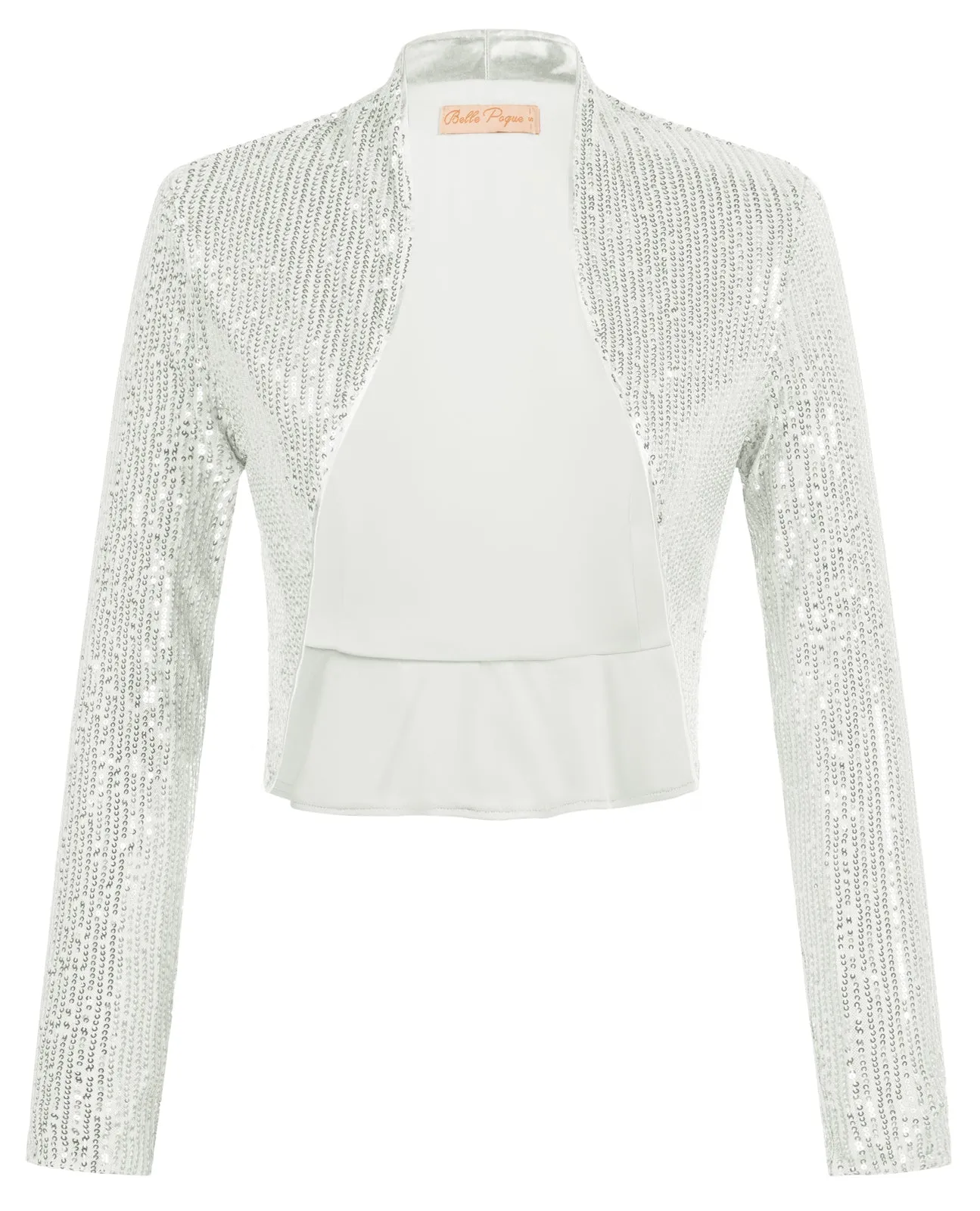 Sequined Bolero Long Sleeve Open Front Ruffled Hem Party Shrug