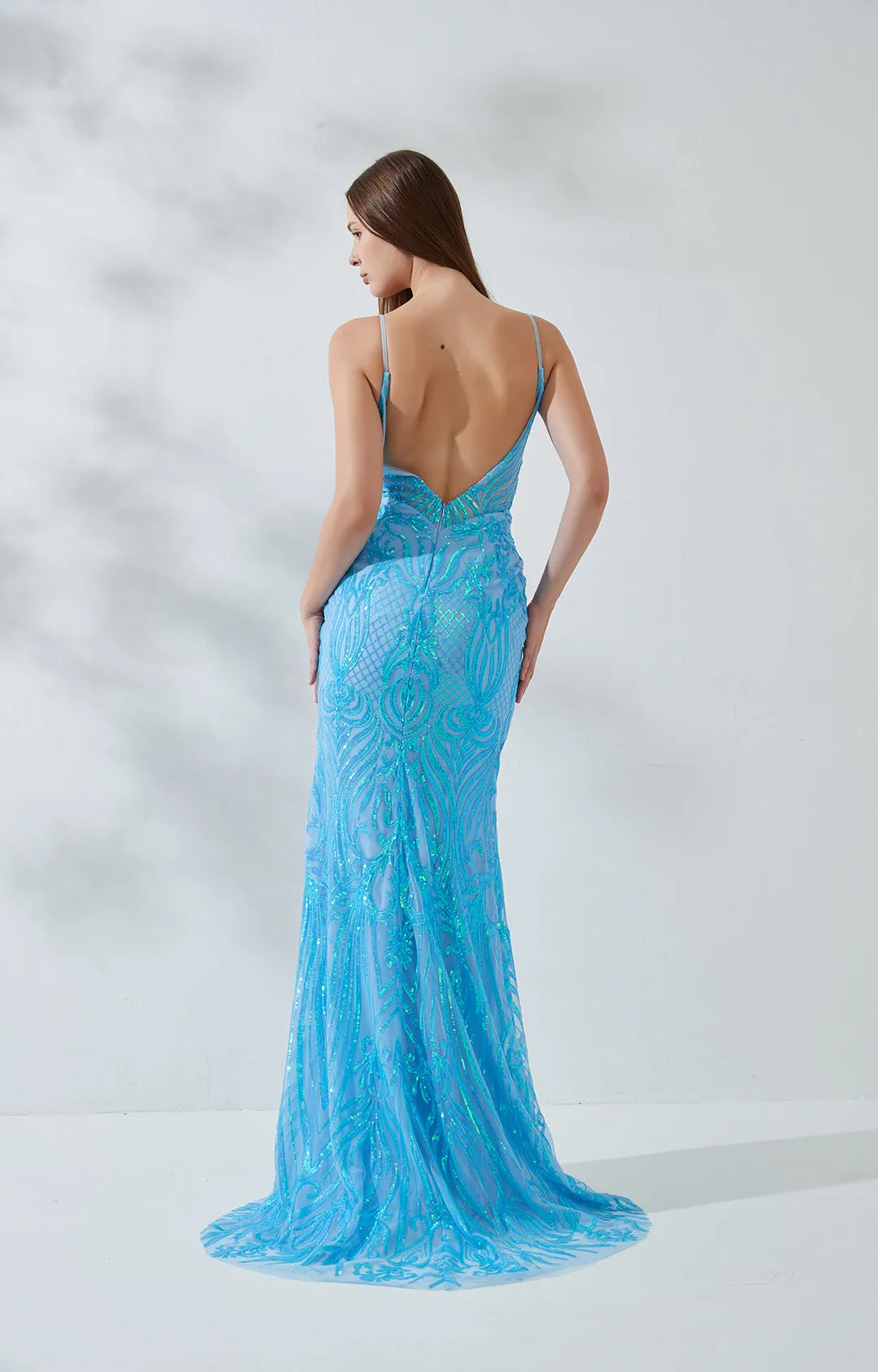 Sleeveless Sequin Embroidery Deep V-ncek Backless Mermaid Evening Dresses