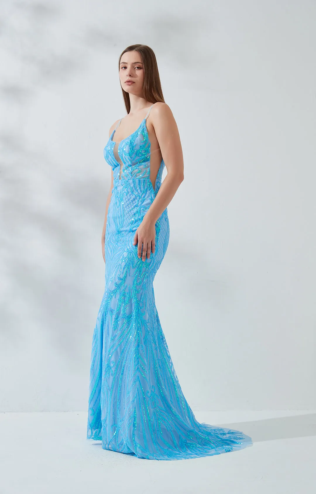 Sleeveless Sequin Embroidery Deep V-ncek Backless Mermaid Evening Dresses