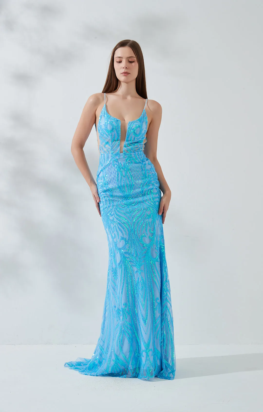 Sleeveless Sequin Embroidery Deep V-ncek Backless Mermaid Evening Dresses