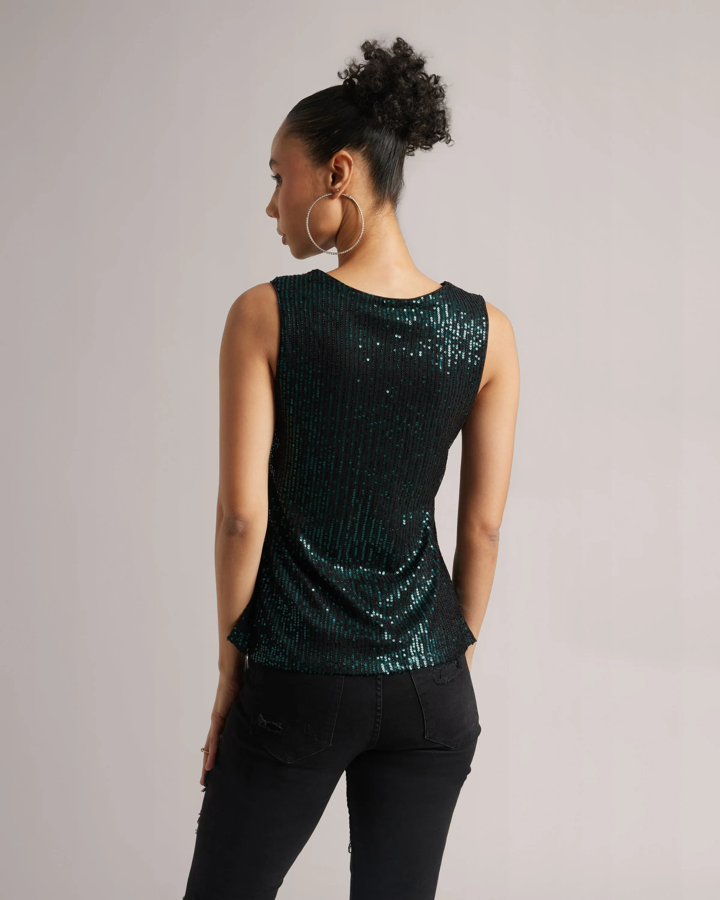Teal Green Sequin Ruched Top