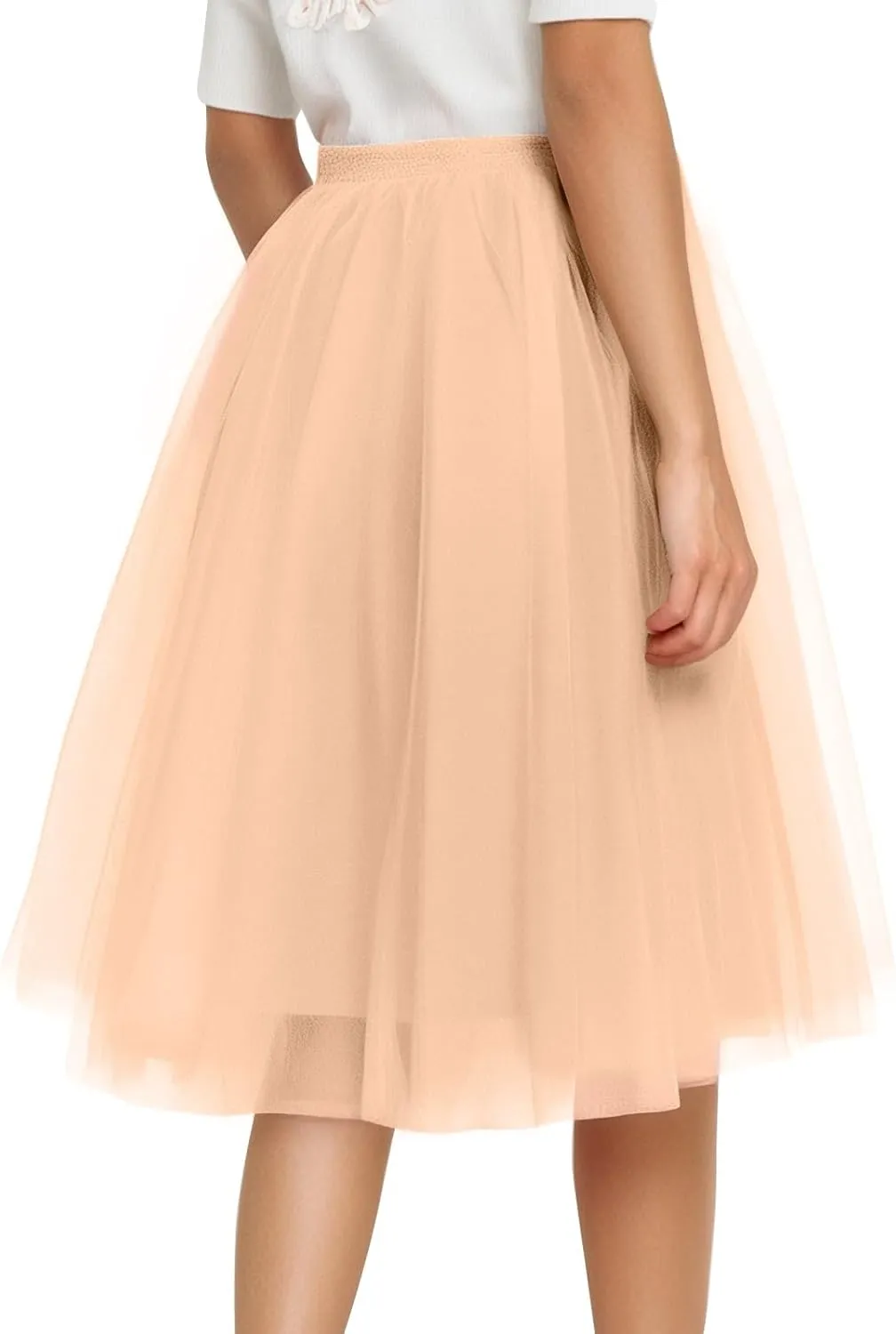 Tulle Skirts for Women Midi Layered Skorts Elastic High Waisted A Line Skirt Tutu Skirt for Prom Party