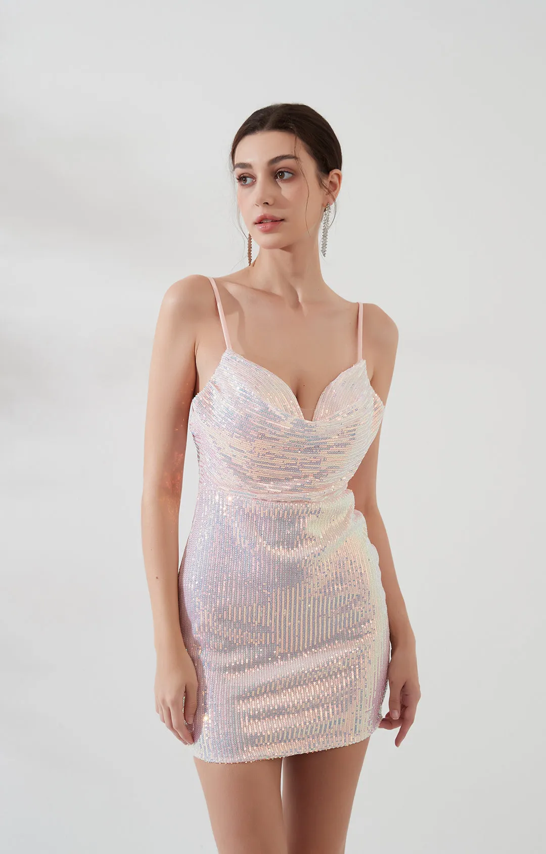 V-Neck Spaghetti Strap Sequins Backless Mini Dresses