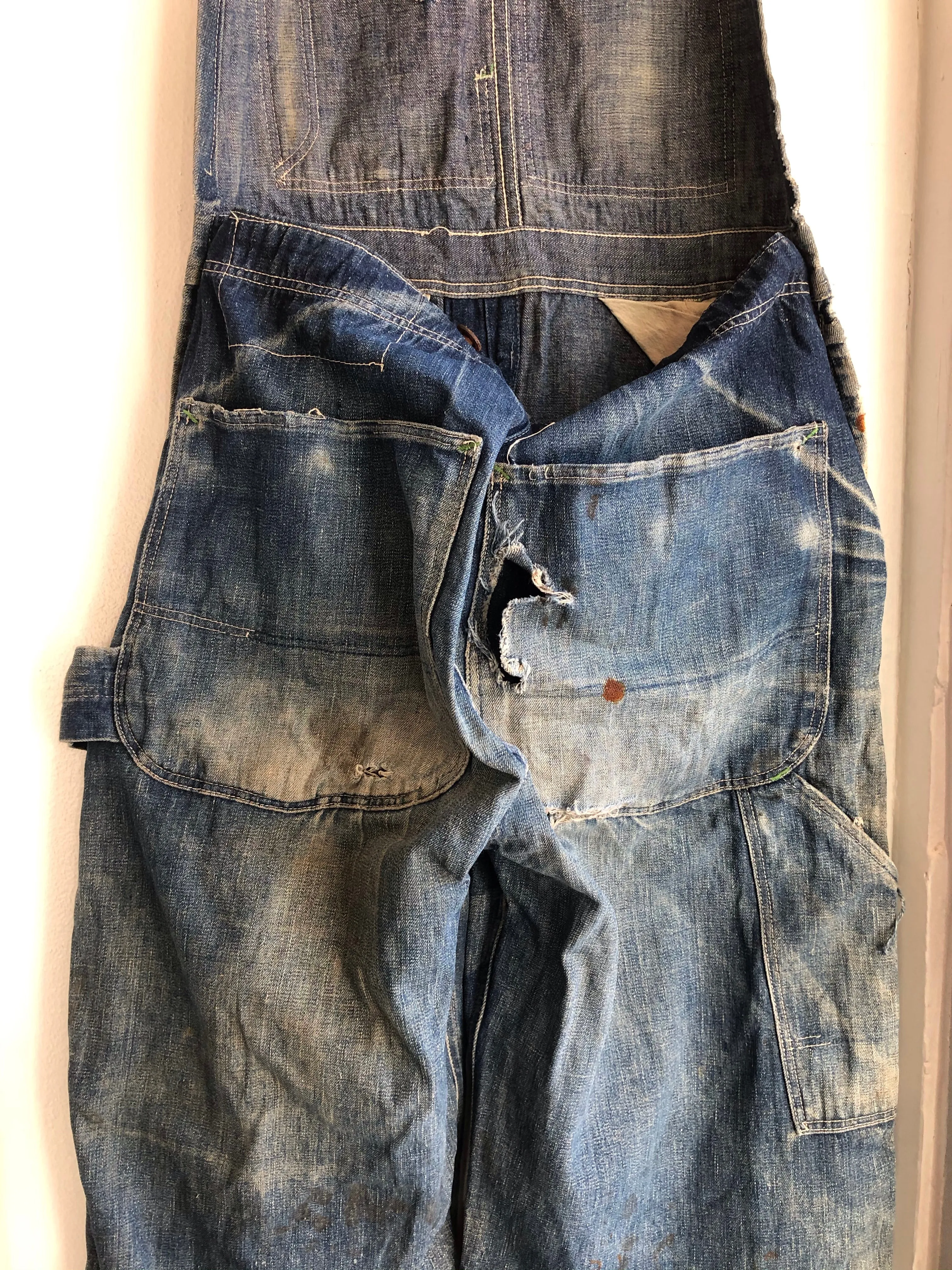 Vintage 1930s Strapless Super Red Engine Denim Overalls