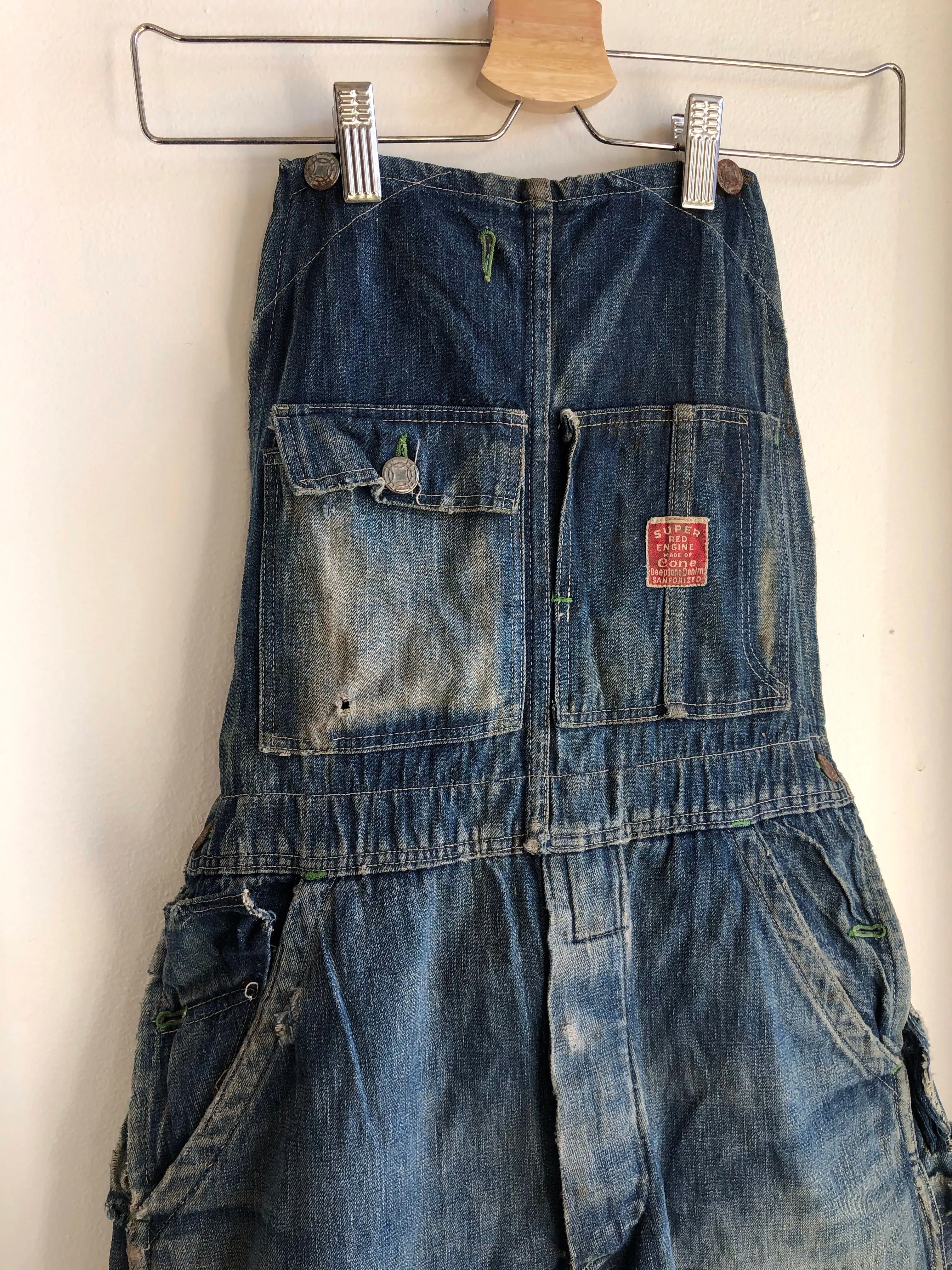 Vintage 1930s Strapless Super Red Engine Denim Overalls