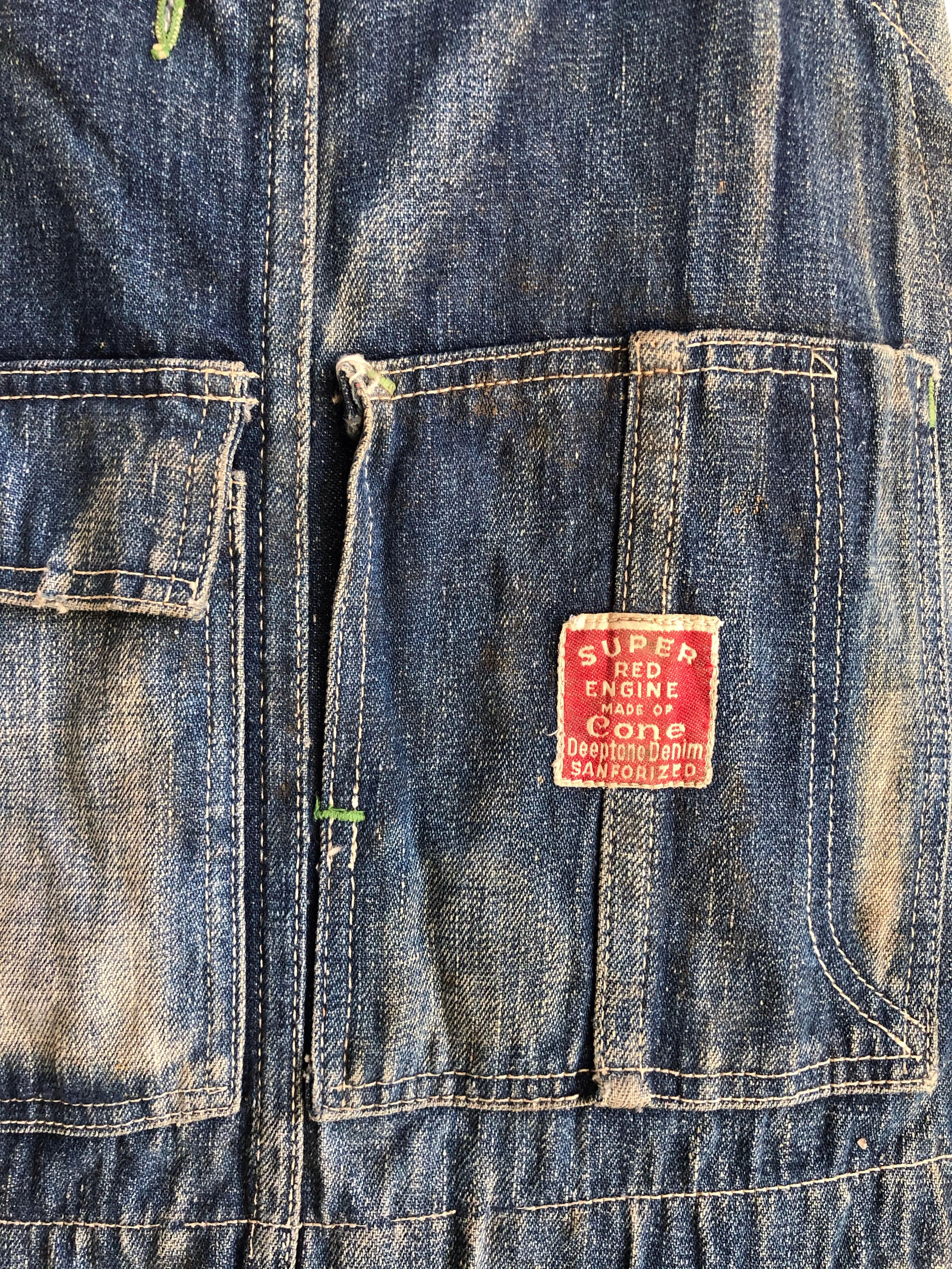 Vintage 1930s Strapless Super Red Engine Denim Overalls