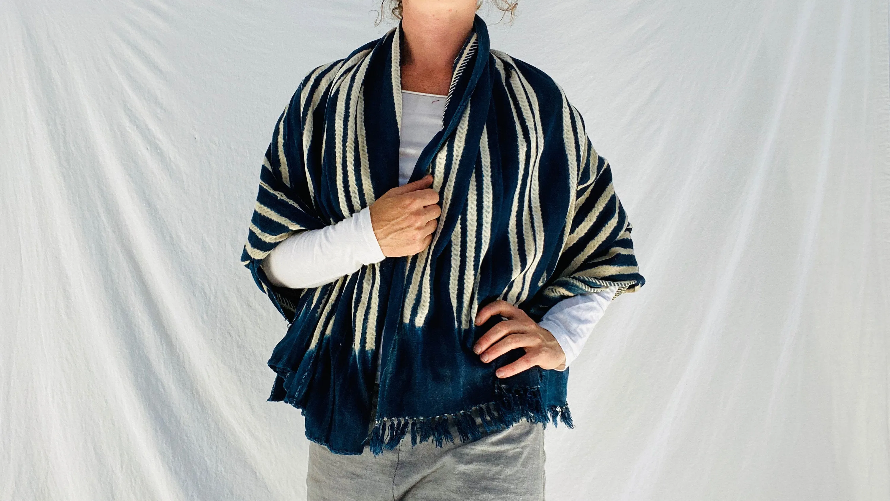 Vintage Indigo Shibori Shawl. Mali. African Tie dye, Wrap, Scarf.