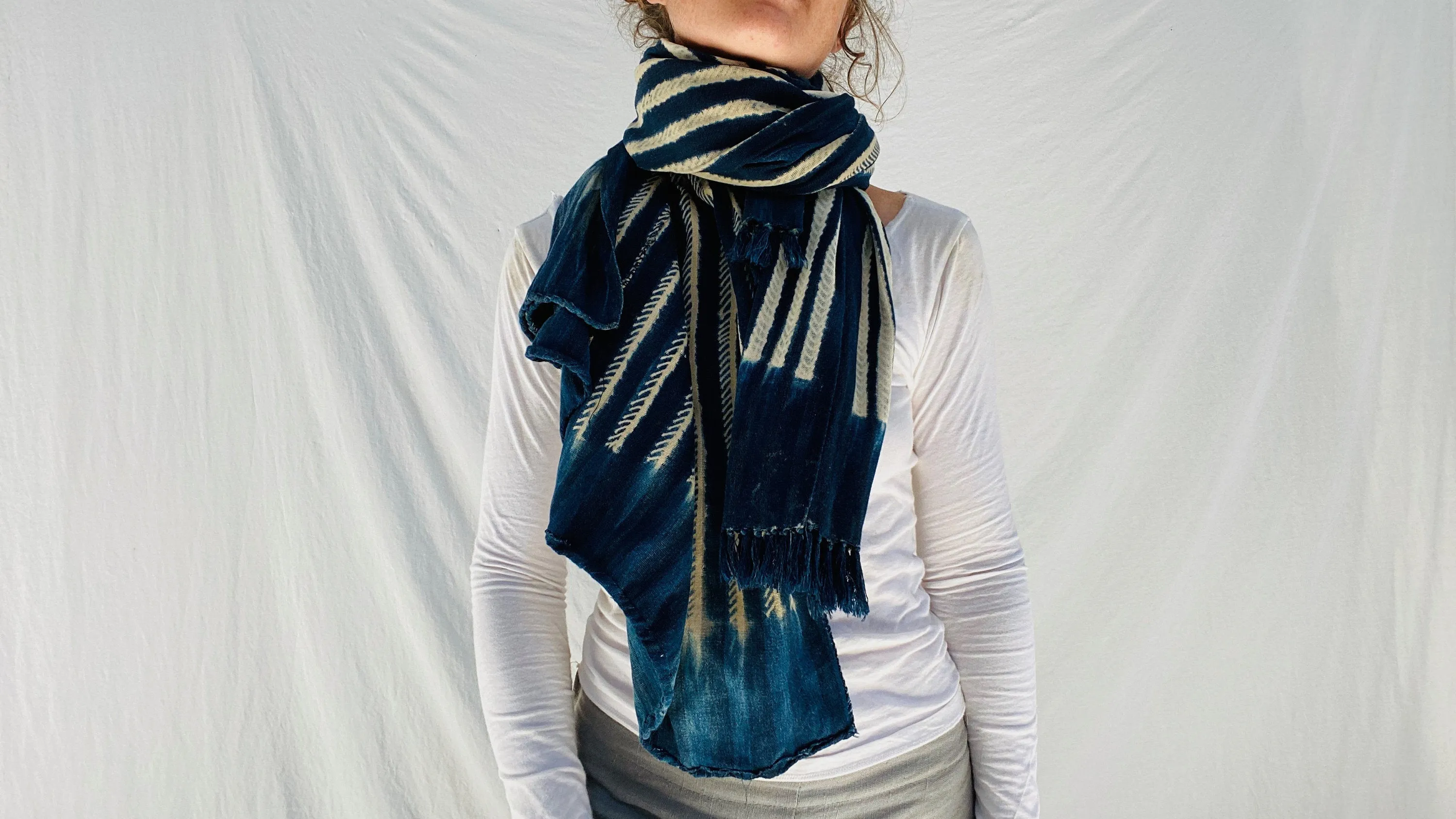 Vintage Indigo Shibori Shawl. Mali. African Tie dye, Wrap, Scarf.