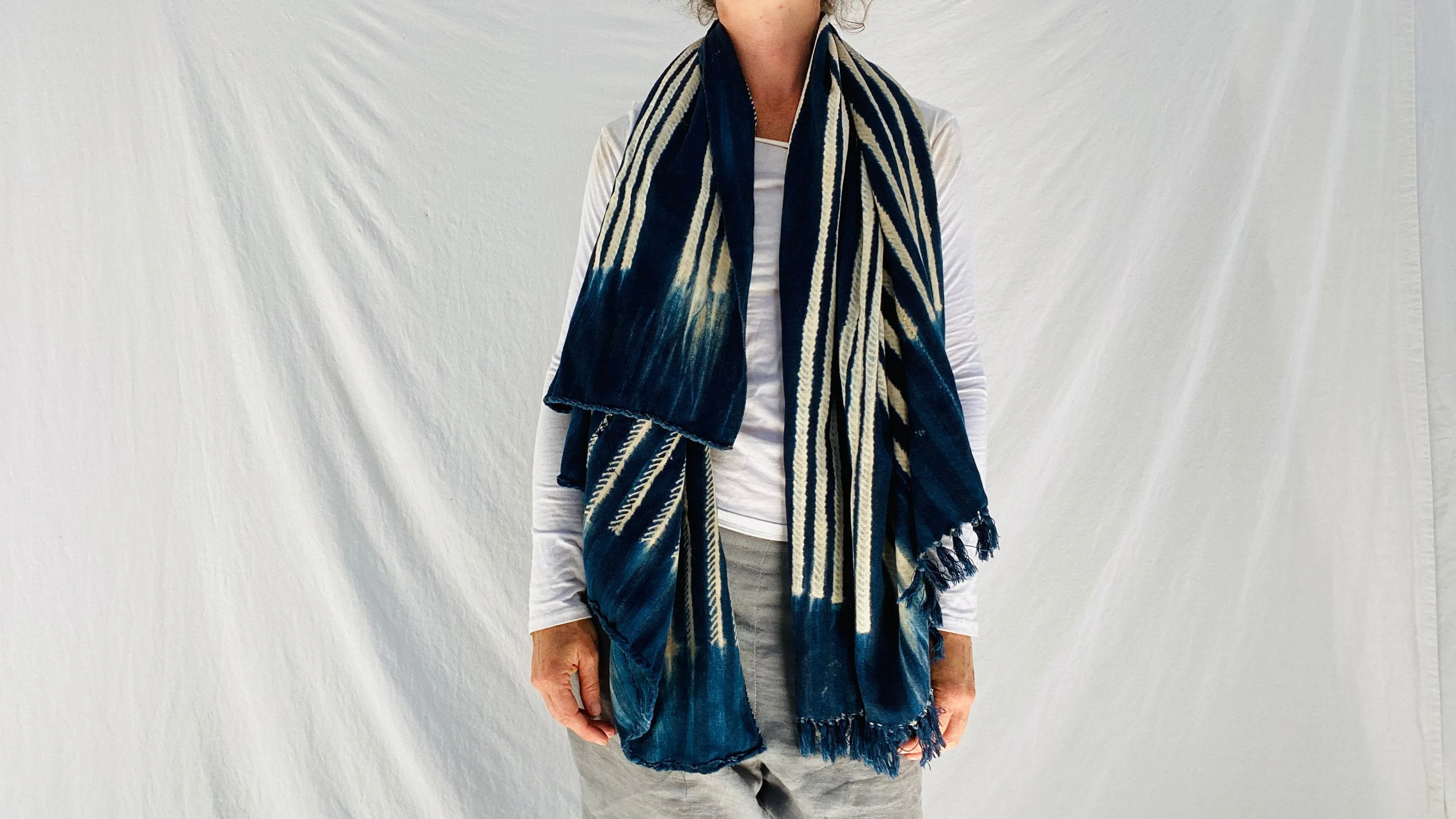 Vintage Indigo Shibori Shawl. Mali. African Tie dye, Wrap, Scarf.