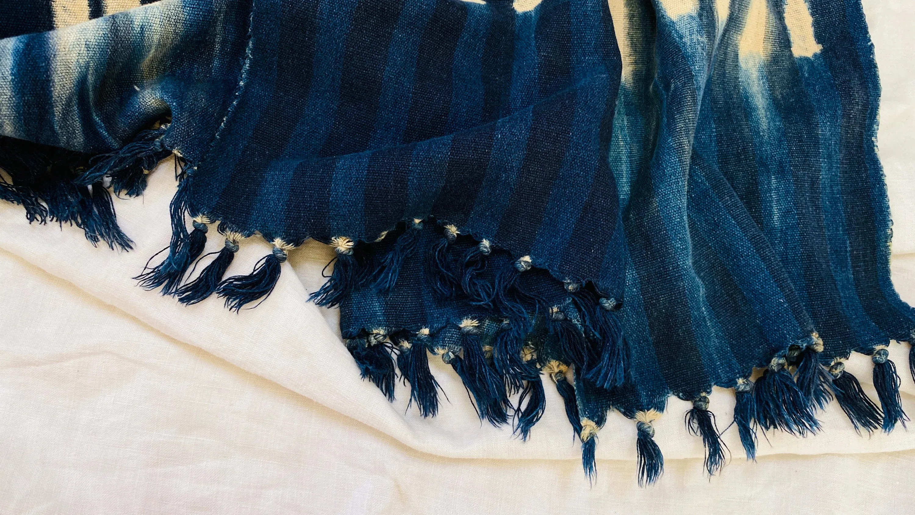 Vintage Indigo Shibori Shawl. Mali. African Tie dye, Wrap, Scarf.