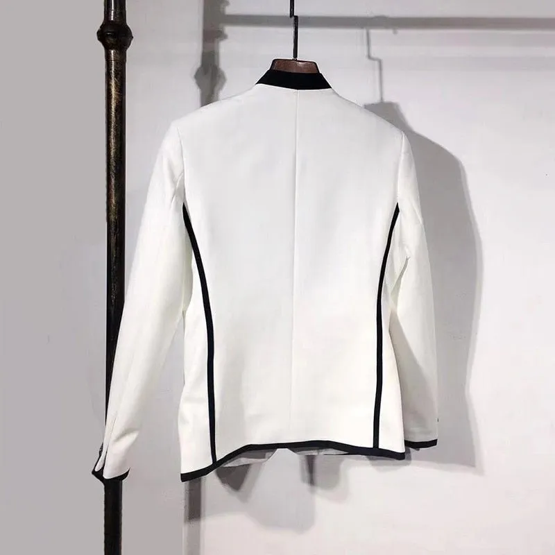 White College Style with Black Badge Detail Men Blazer