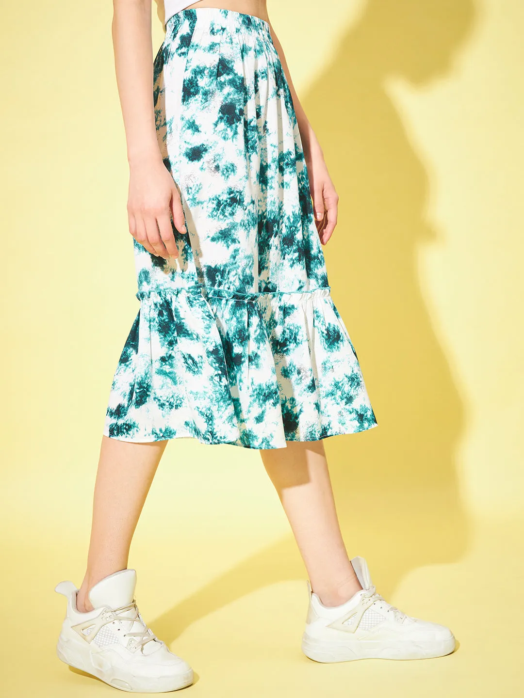 Women Tie Dye Gathered or Pleated Flared Midi Skirt