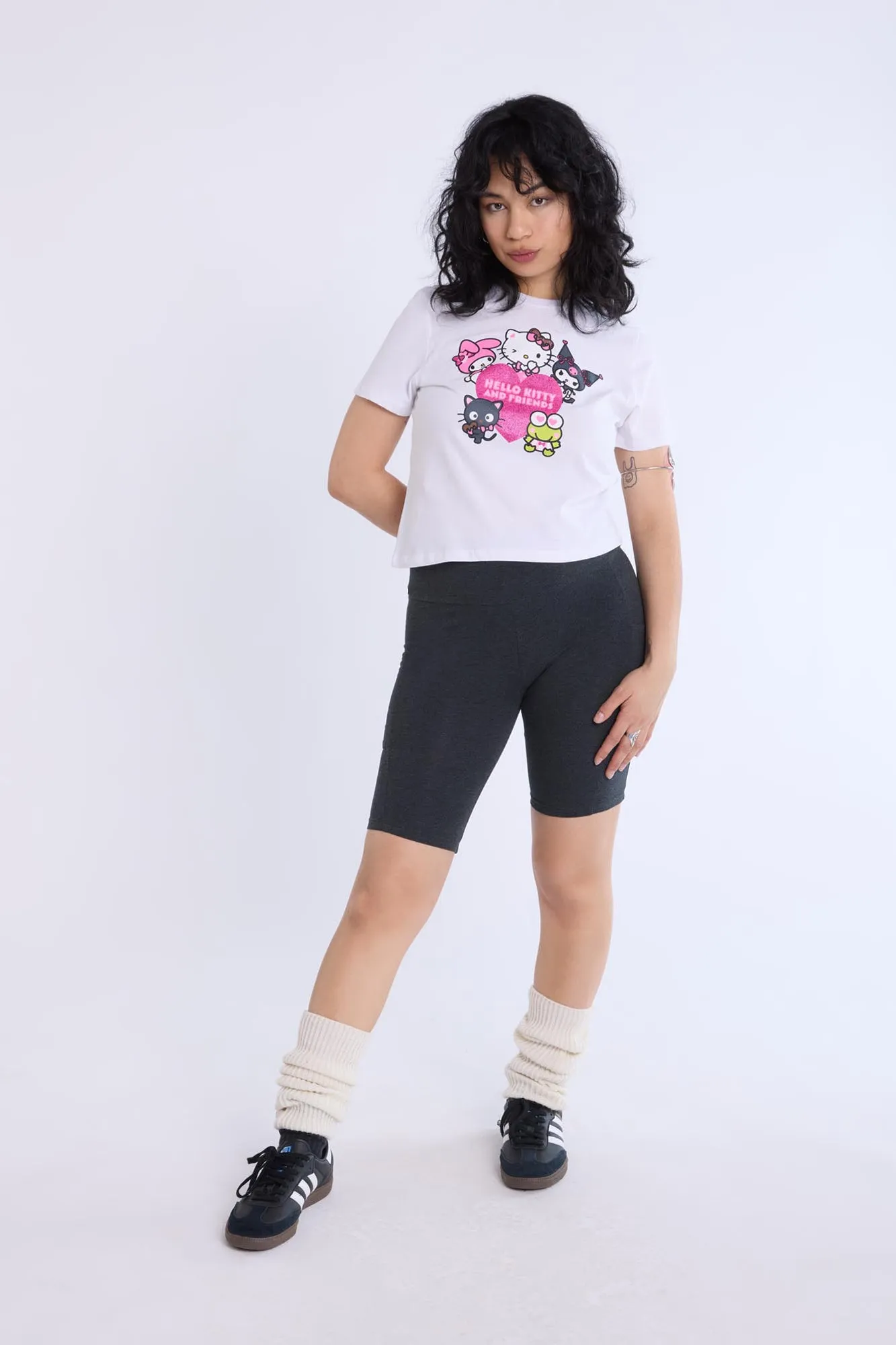 Womens Hello Kitty And Friends Glitter Baby Tee