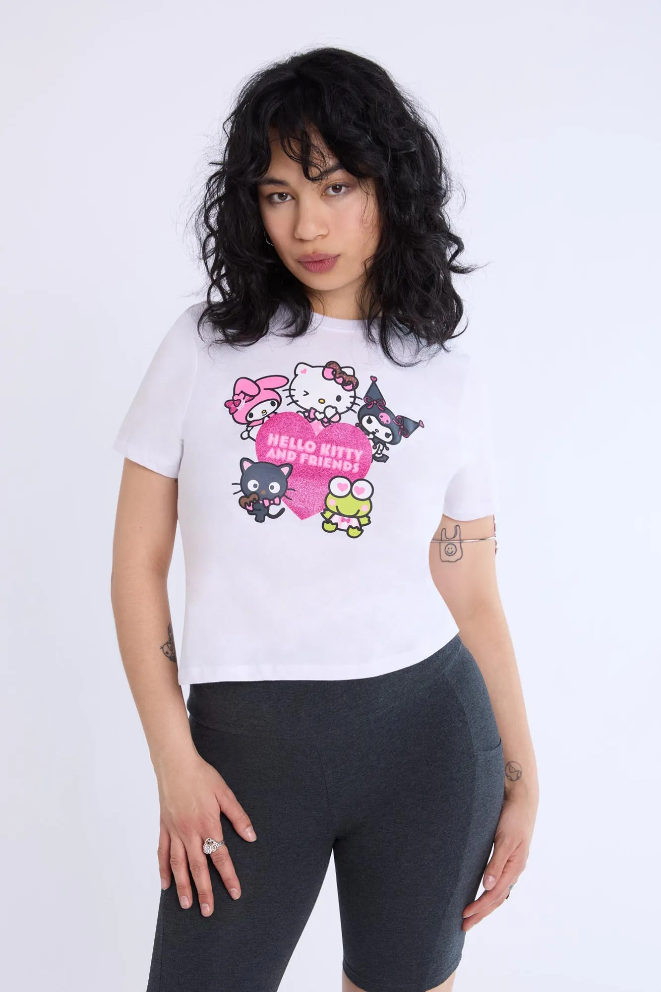 Womens Hello Kitty And Friends Glitter Baby Tee