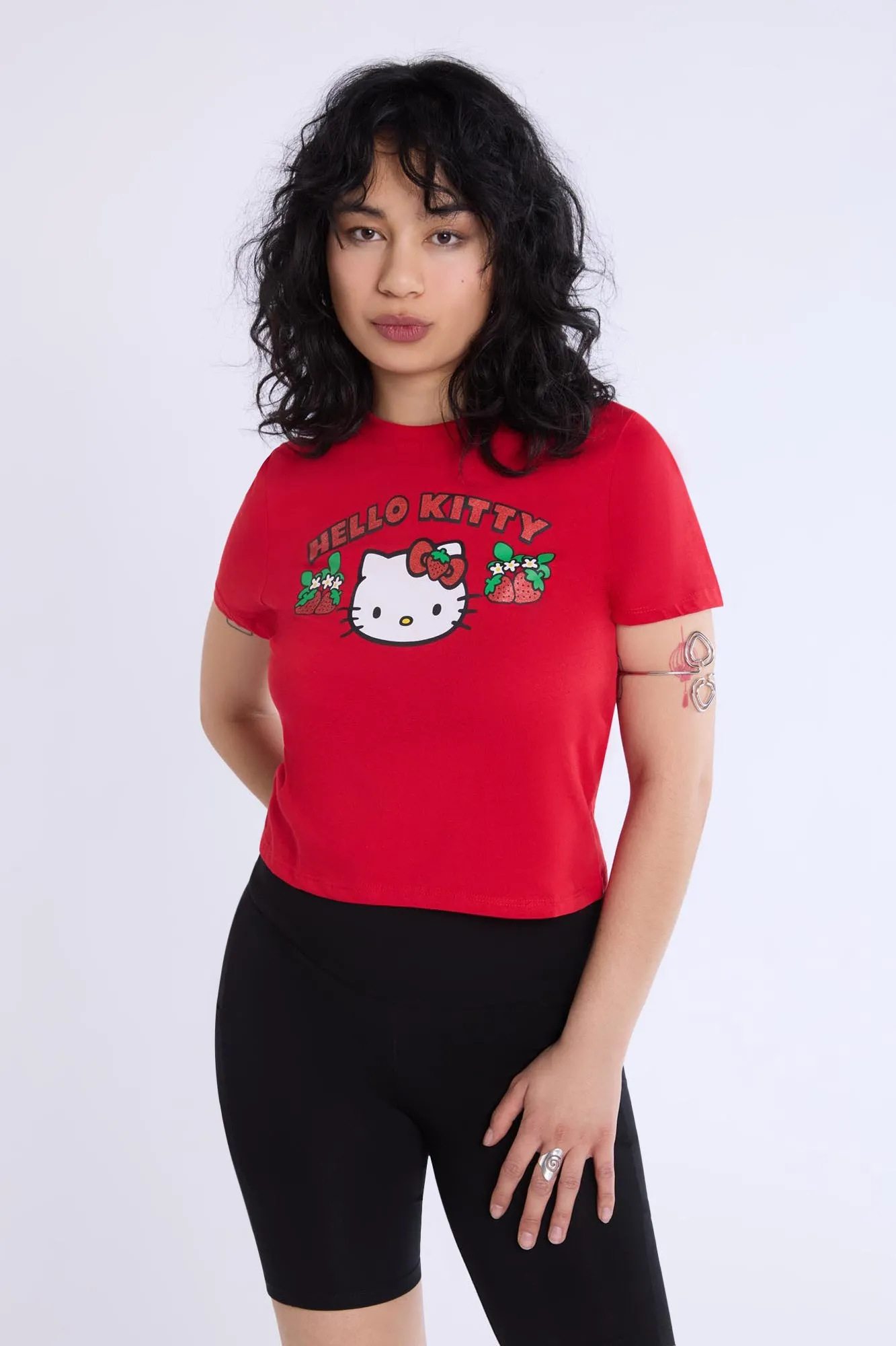 Womens Hello Kitty Glitter Baby Tee