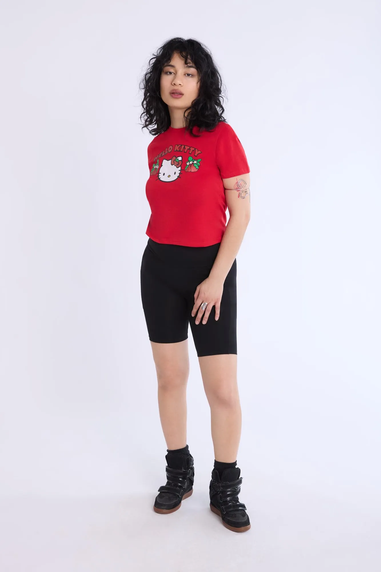 Womens Hello Kitty Glitter Baby Tee