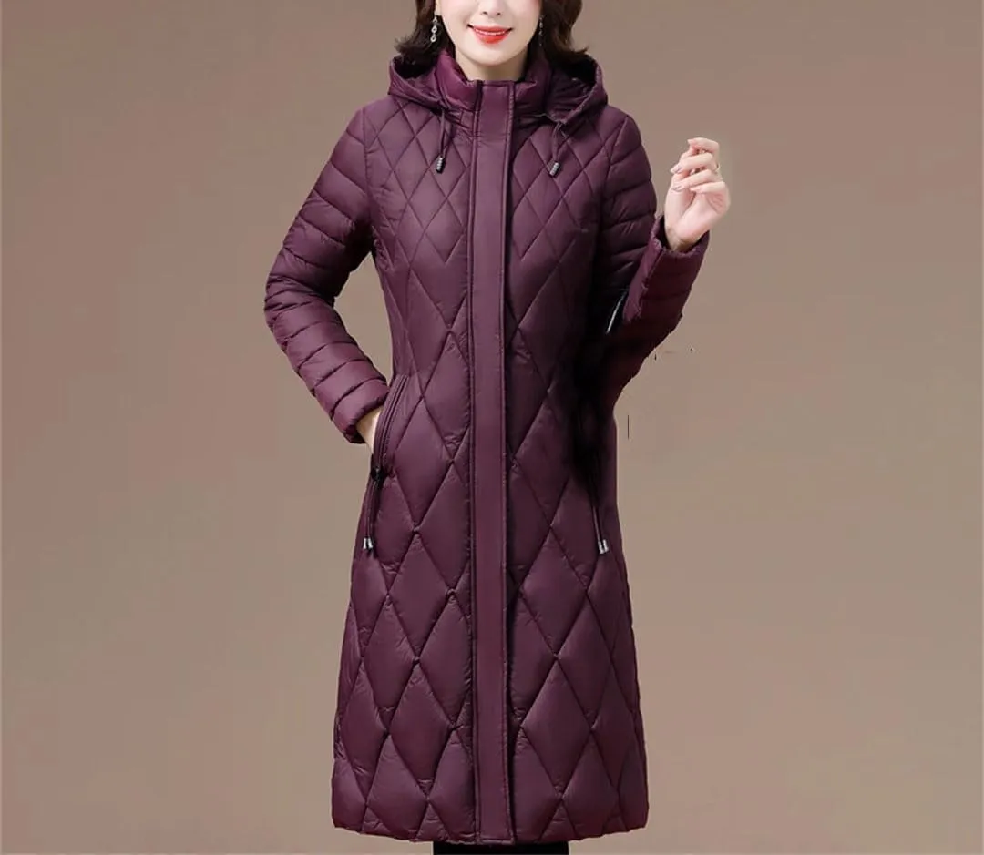 Women's Winter Coats Hooded Cotton Padded Jackets Long Parkas Warm Slim Solid Color Overcoat