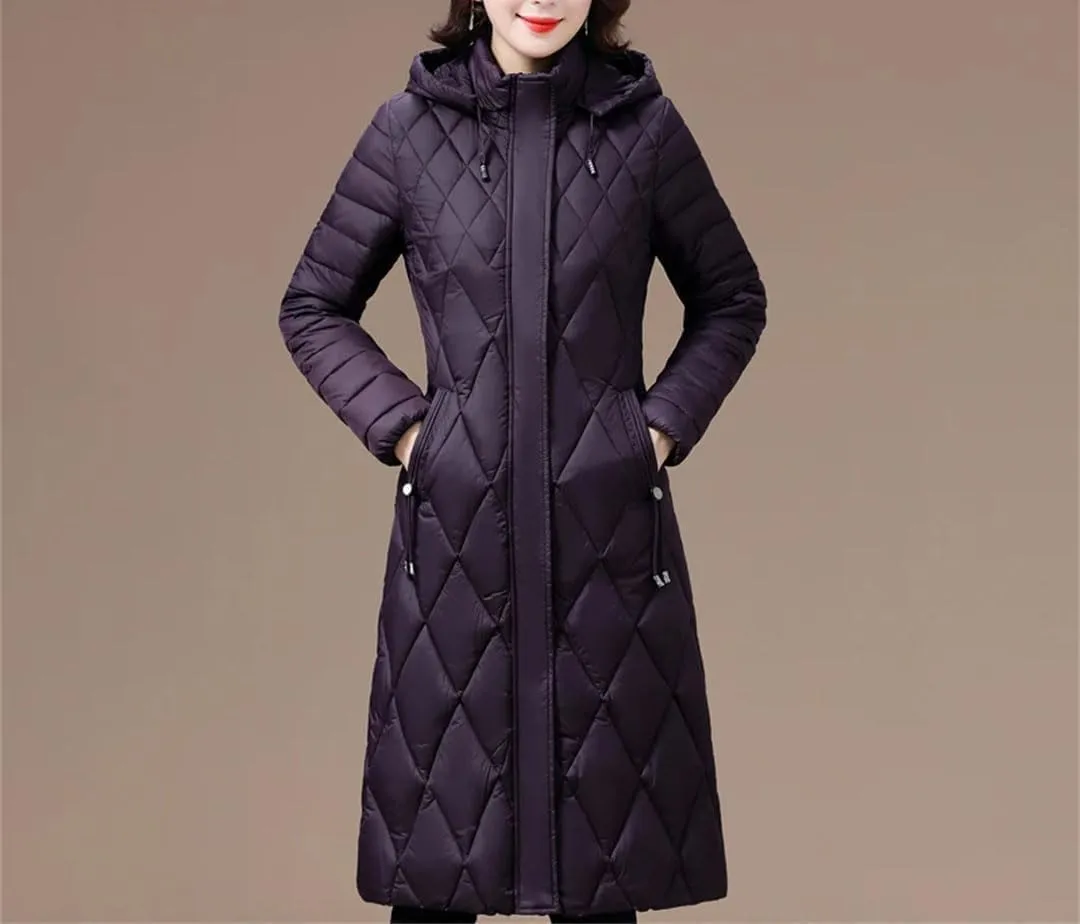 Women's Winter Coats Hooded Cotton Padded Jackets Long Parkas Warm Slim Solid Color Overcoat