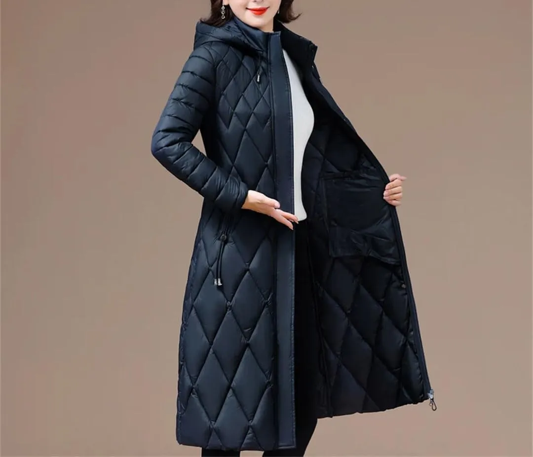 Women's Winter Coats Hooded Cotton Padded Jackets Long Parkas Warm Slim Solid Color Overcoat