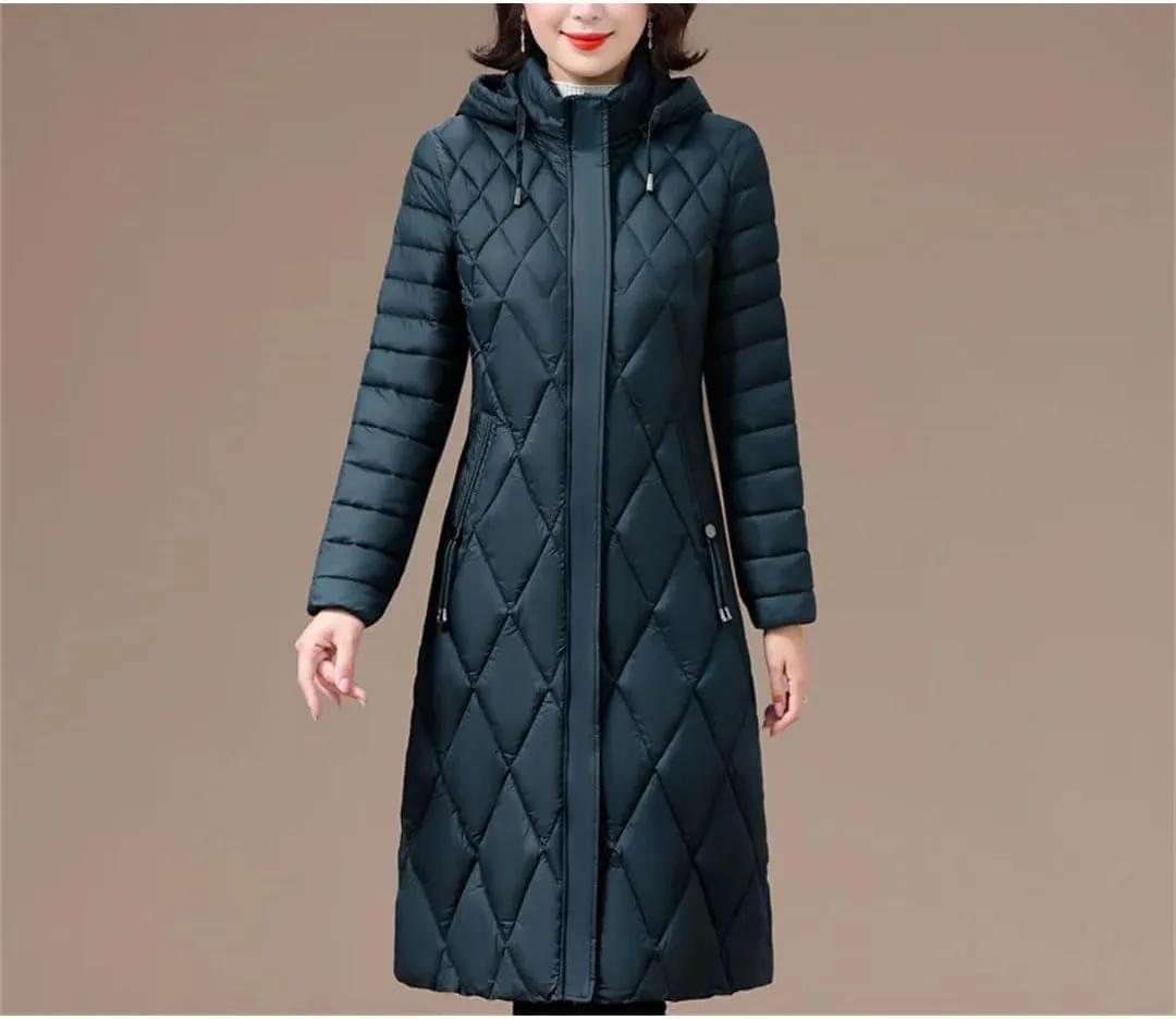 Women's Winter Coats Hooded Cotton Padded Jackets Long Parkas Warm Slim Solid Color Overcoat