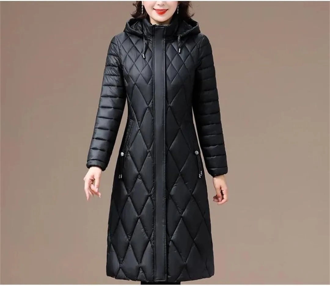 Women's Winter Coats Hooded Cotton Padded Jackets Long Parkas Warm Slim Solid Color Overcoat