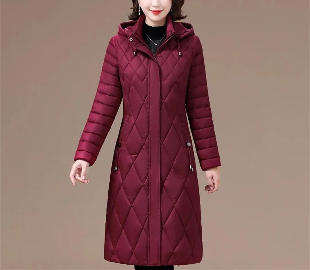 Women's Winter Coats Hooded Cotton Padded Jackets Long Parkas Warm Slim Solid Color Overcoat