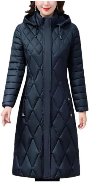 Women's Winter Coats Hooded Cotton Padded Jackets Long Parkas Warm Slim Solid Color Overcoat