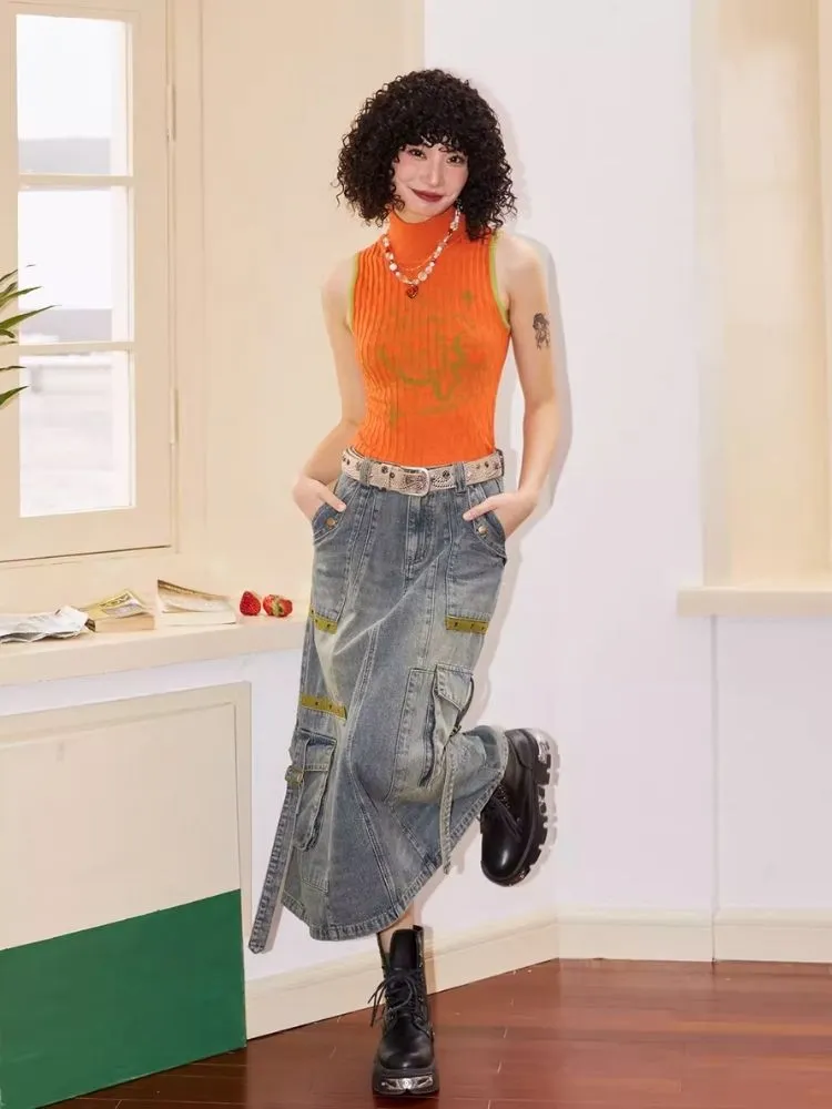 Workwear denim mid-length bustier skirts【s0000007113】