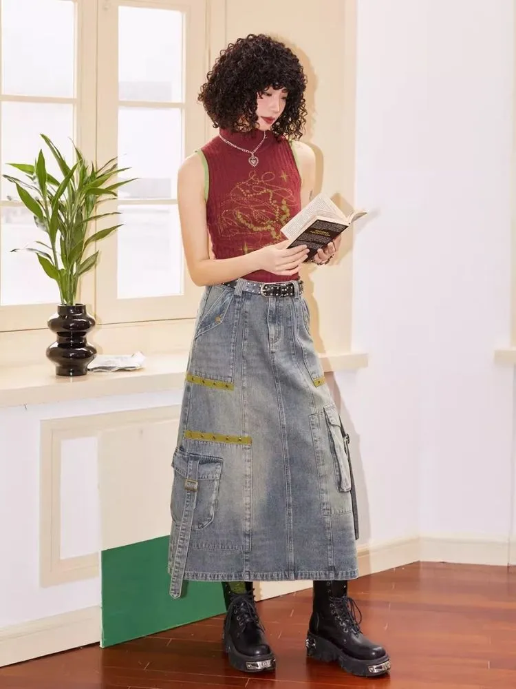 Workwear denim mid-length bustier skirts【s0000007113】