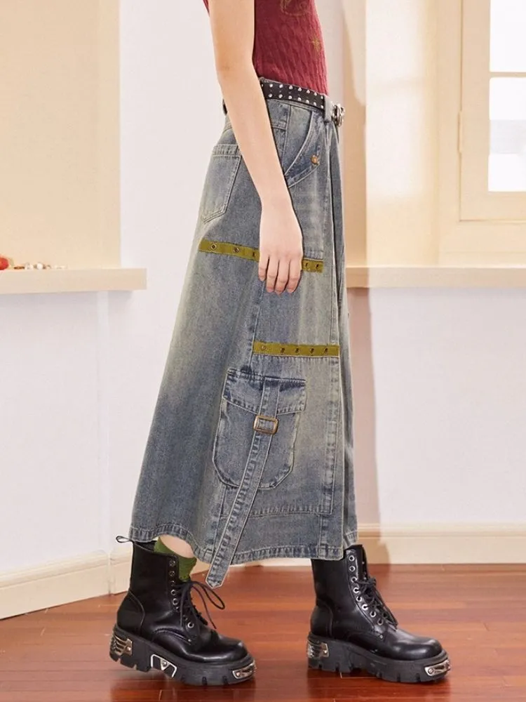 Workwear denim mid-length bustier skirts【s0000007113】