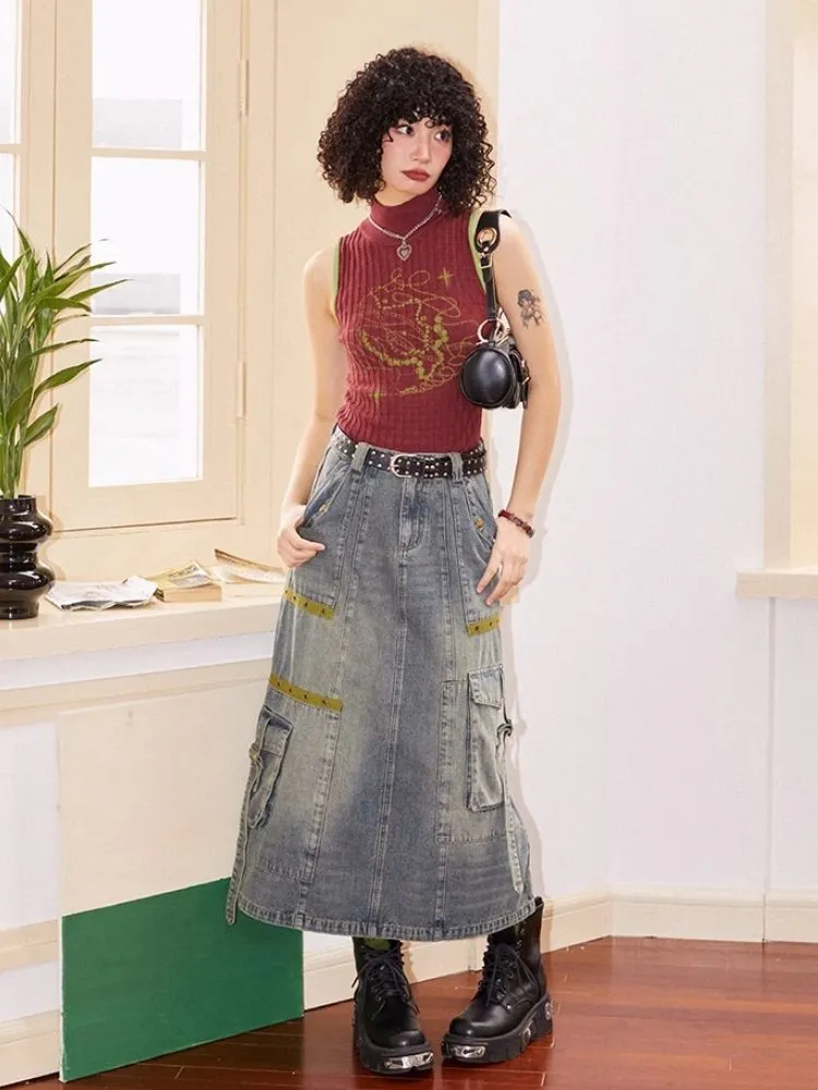 Workwear denim mid-length bustier skirts【s0000007113】