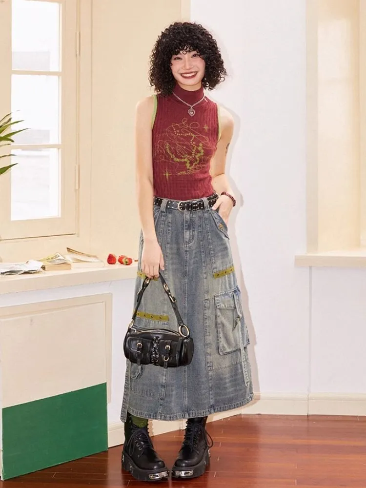 Workwear denim mid-length bustier skirts【s0000007113】