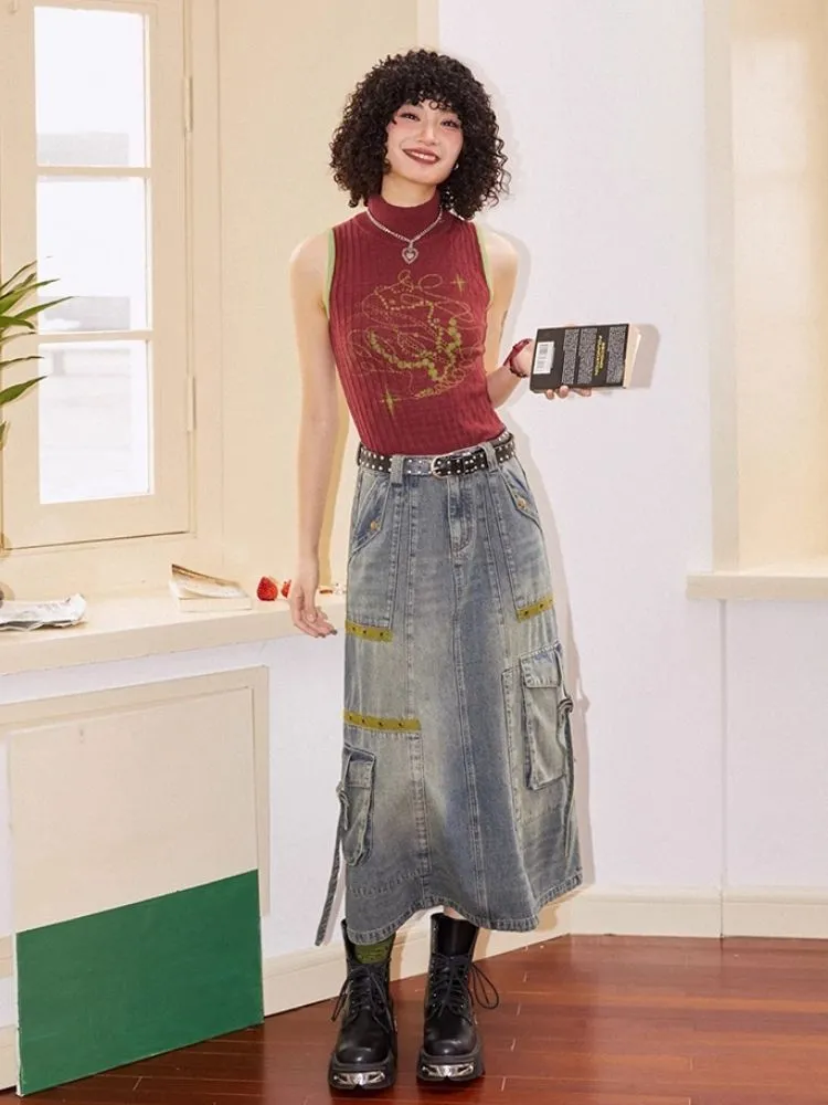 Workwear denim mid-length bustier skirts【s0000007113】