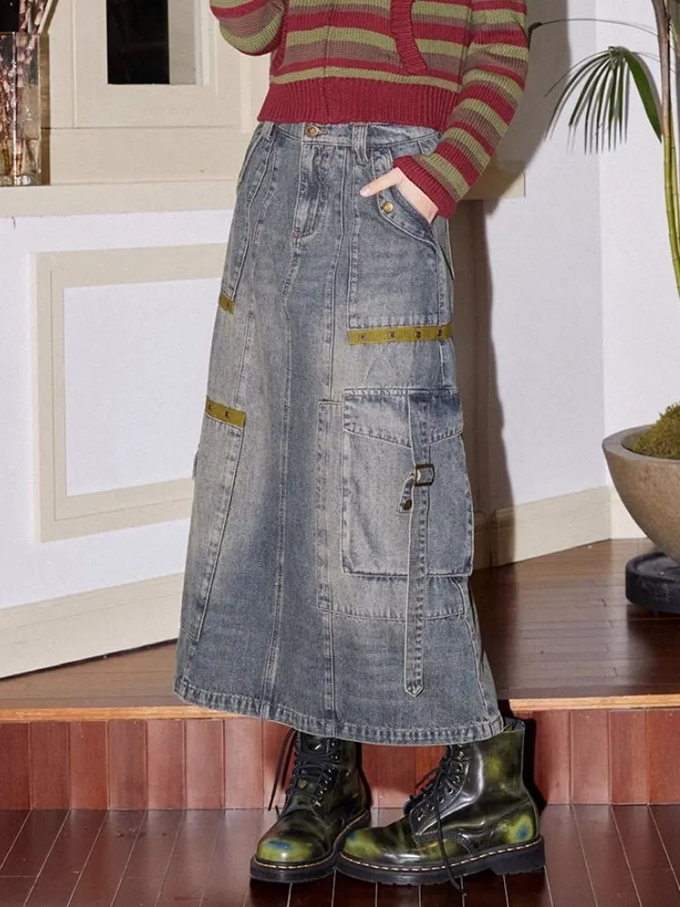 Workwear denim mid-length bustier skirts【s0000007113】