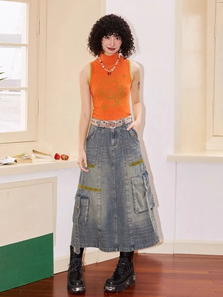 Workwear denim mid-length bustier skirts【s0000007113】