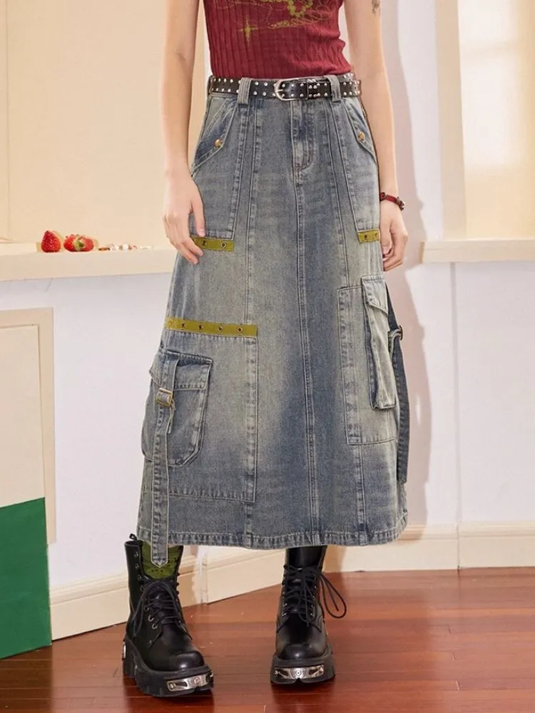 Workwear denim mid-length bustier skirts【s0000007113】
