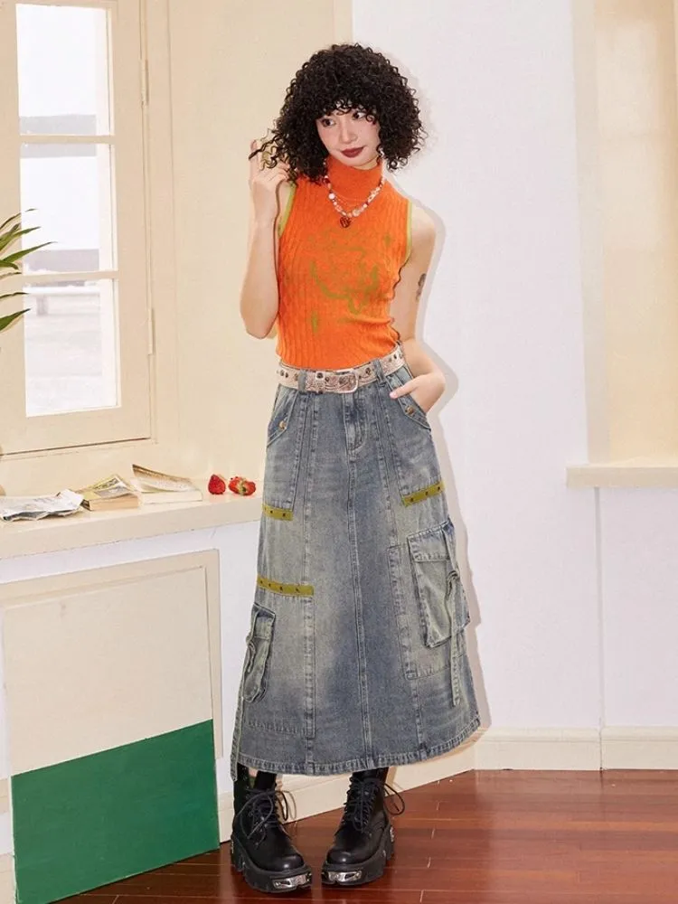 Workwear denim mid-length bustier skirts【s0000007113】
